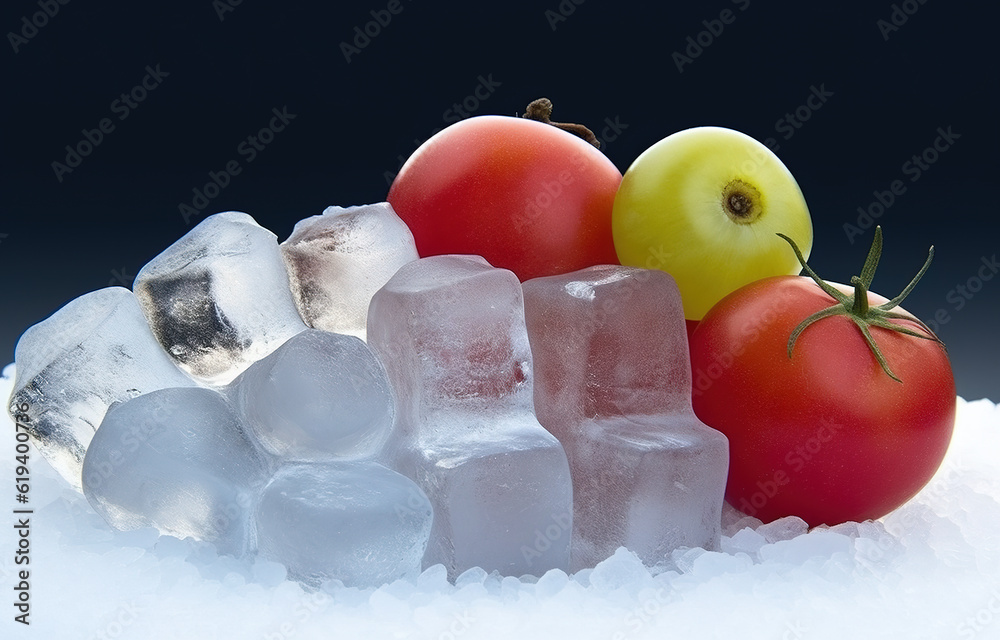 Various fresh fruit combinations on ice cubes