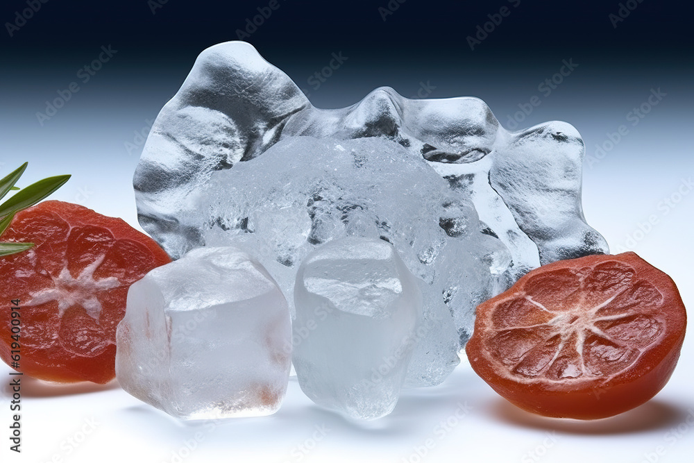 Various fresh fruit combinations on ice cubes