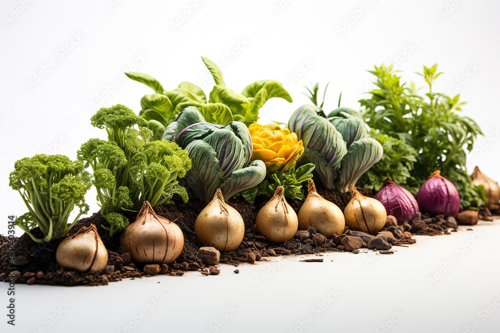 Fresh green leaf vegetables with white background