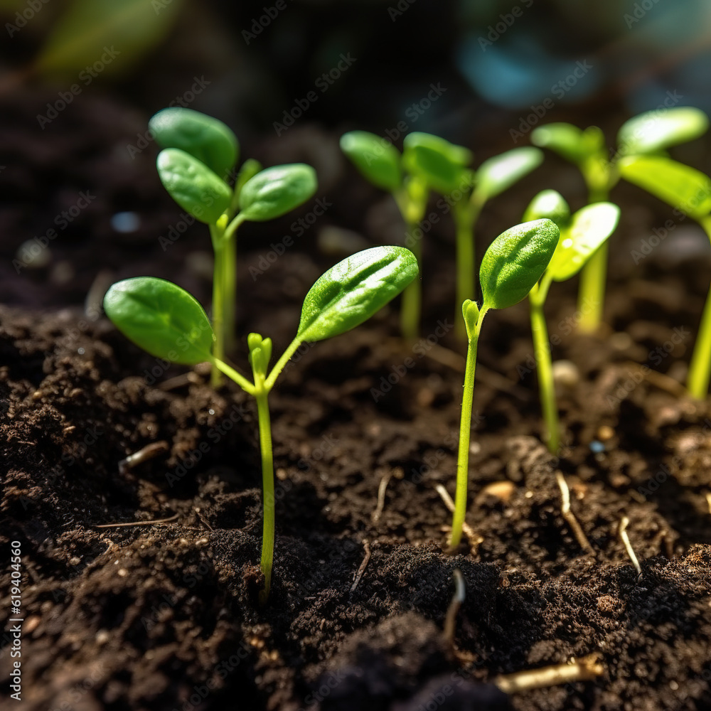 The concepts of plant growth are growing on the fertile soil in nature and morning light.