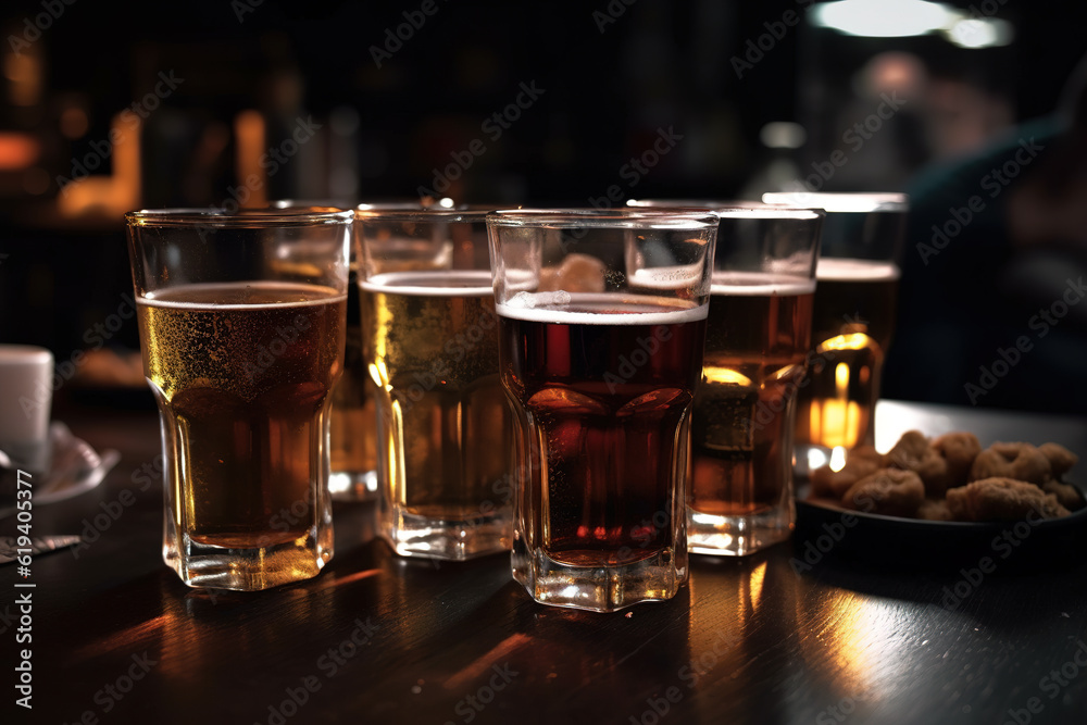 Beer on the background of the bar is happy to celebrate; free photos