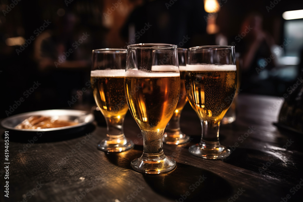 Beer on the background of the bar is happy to celebrate; free photos