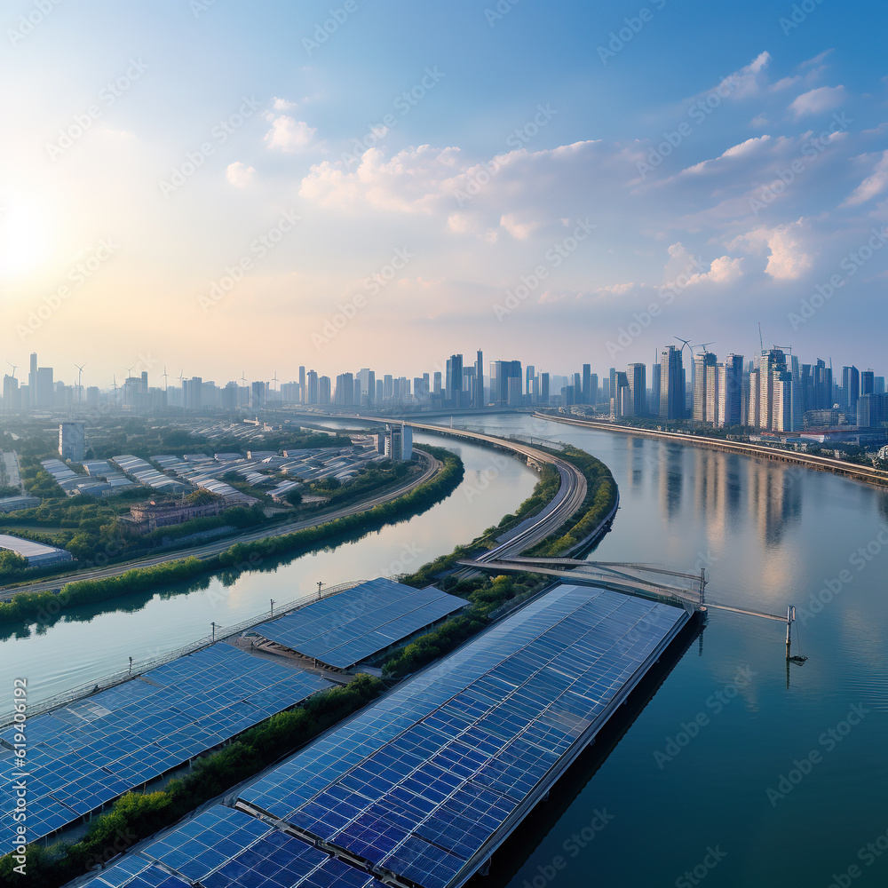 Solar electric light board and urban architectural landscape