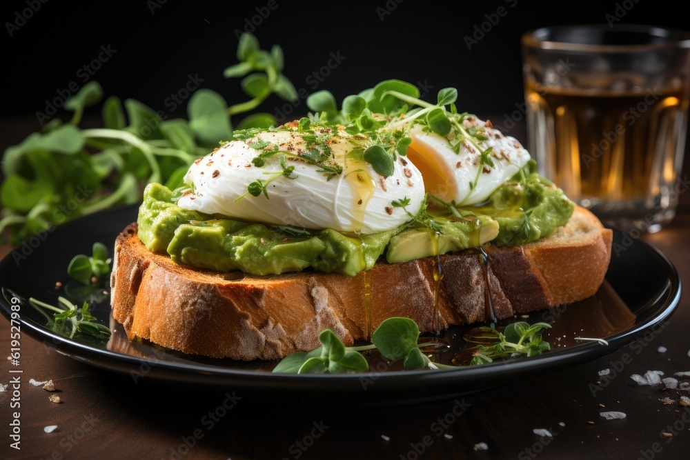 Avocado toast with poached egg, Concept of healthy breakfast, healthy lifestyle.