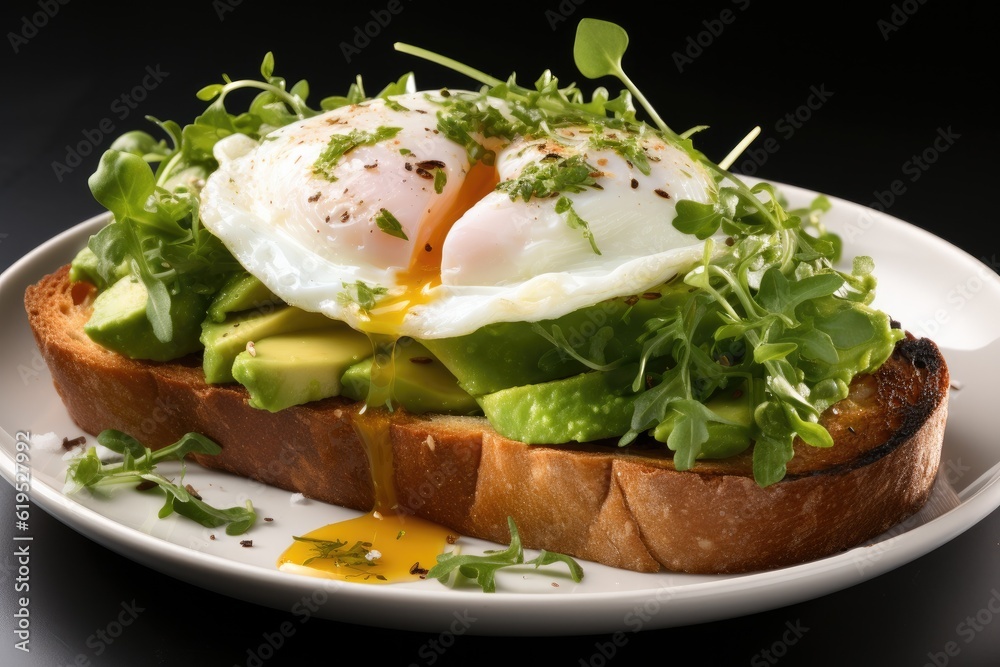 Avocado toast with poached egg, Concept of healthy breakfast, healthy lifestyle.