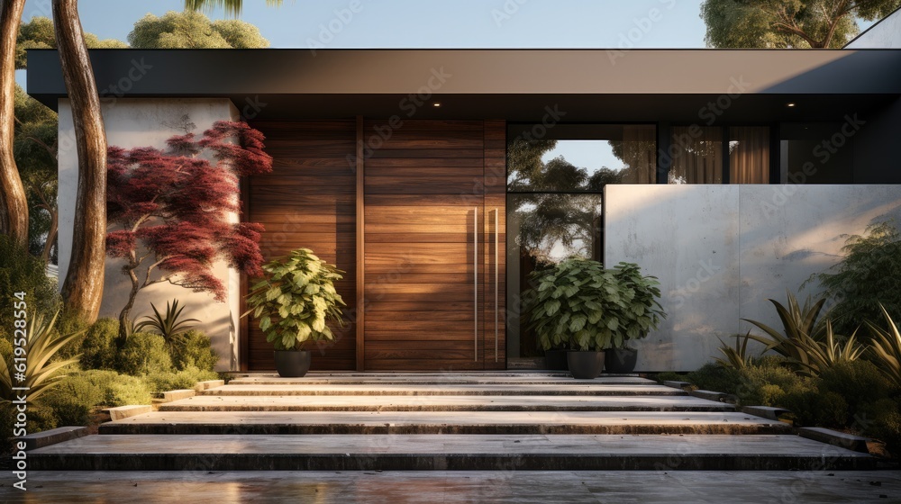 Modern door at front home, New house with wooden door.