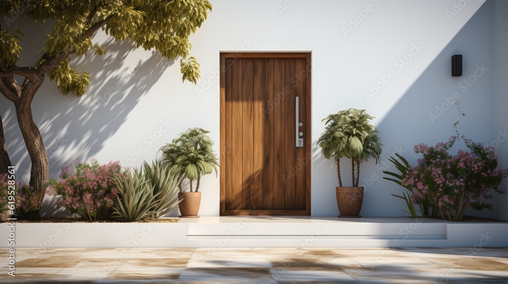 Modern door at front home, New house with wooden door.