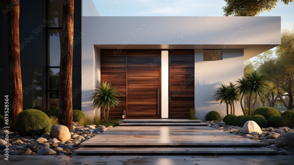 Modern door at front home, New house with wooden door.