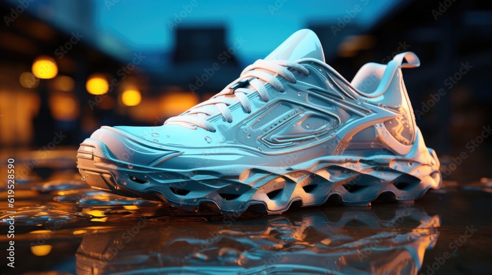 Modern running shoe with futuristic design.