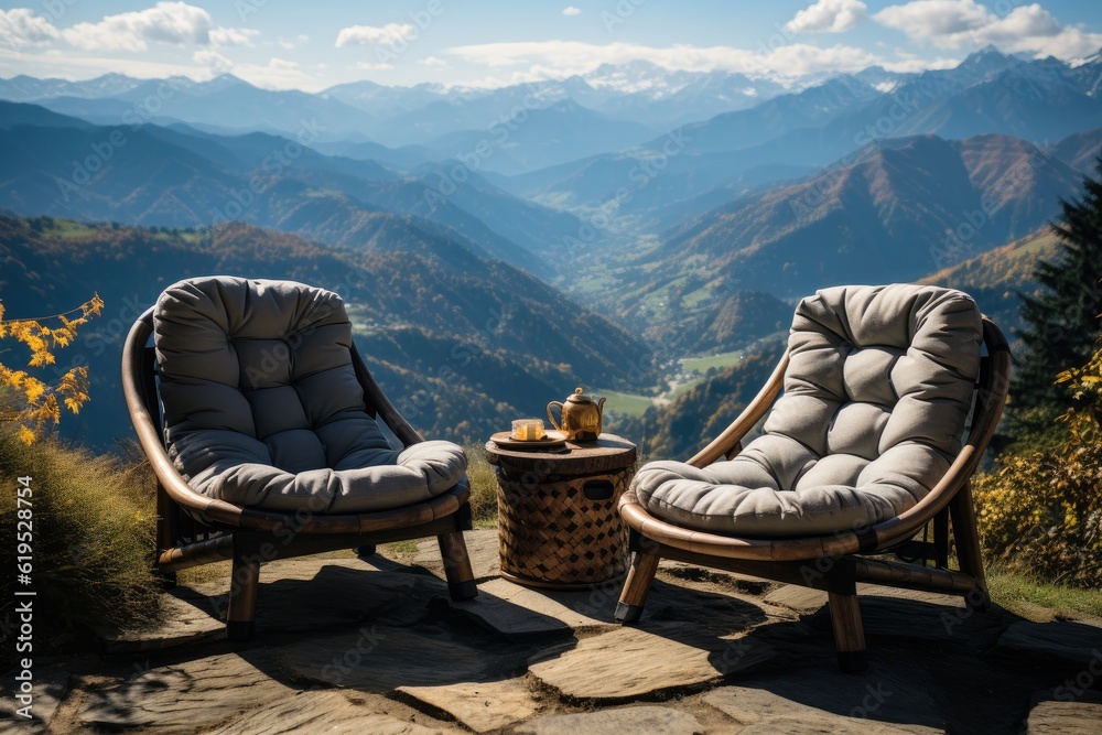 Two chairs in the mountains, Relax, Active Relaxation Lifestyle.