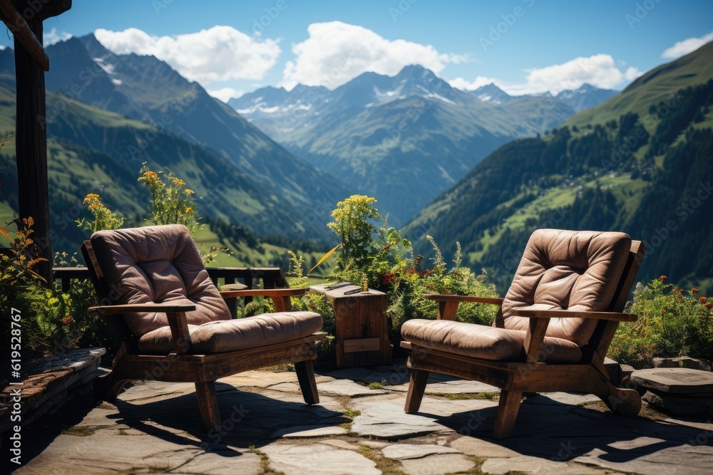 Two chairs in the mountains, Relax, Active Relaxation Lifestyle.