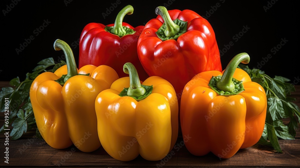 Sweet peppers on a wooden background for cooking vegetable salad, Fresh sweet pepper.