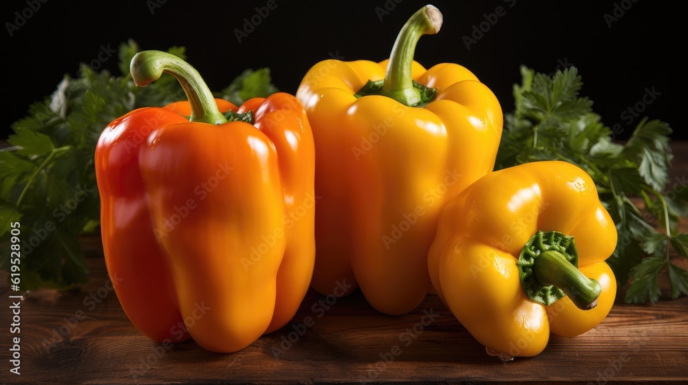 Sweet peppers on a wooden background for cooking vegetable salad, Fresh sweet pepper.