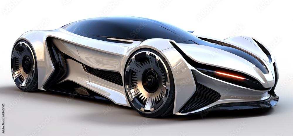 Futuristic fancy car vehicle isolated on white background generative AI illustration. Future vehicle