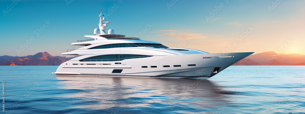 Luxury fancy yacht ship vessel generative AI illustration. Future yachts ships concept