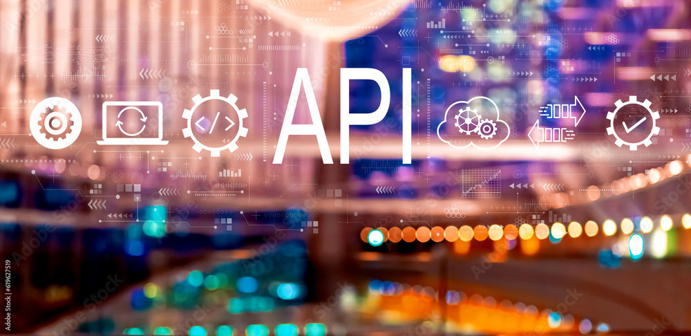 API - application programming interface concept with big city lights at night