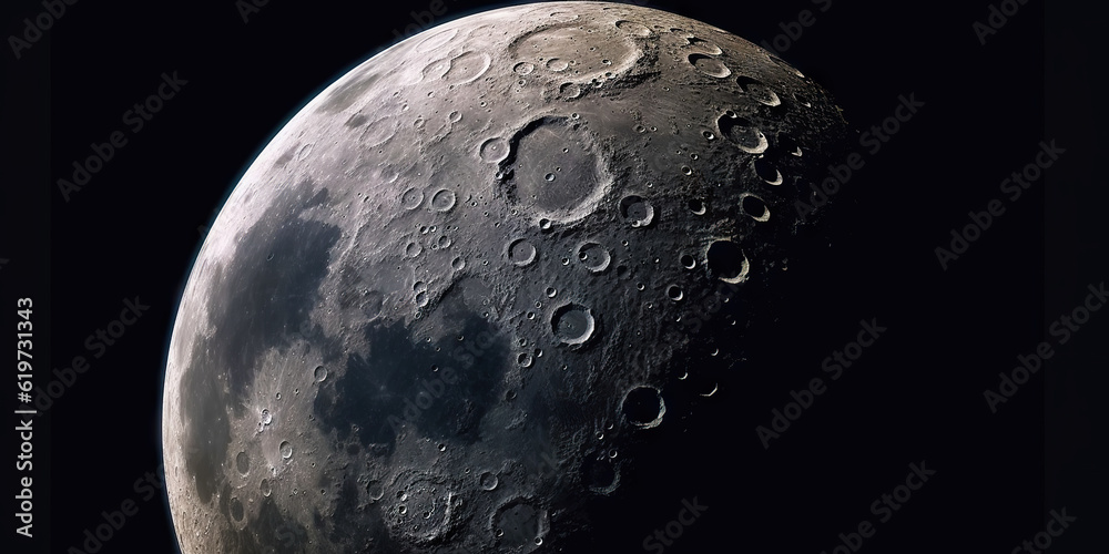 Moon surface with craters and space background. Universe beauty. Generatie AI