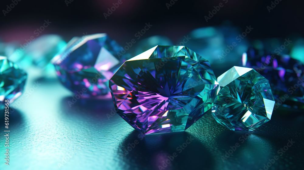 Amazing bright and shiny Alexandrite crystal cluster background. Jewel mineral detailed macro. Gener