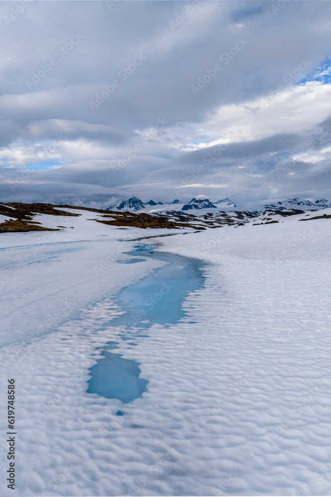 Vertical landscape of mountains in Jotunheimen region in Norway