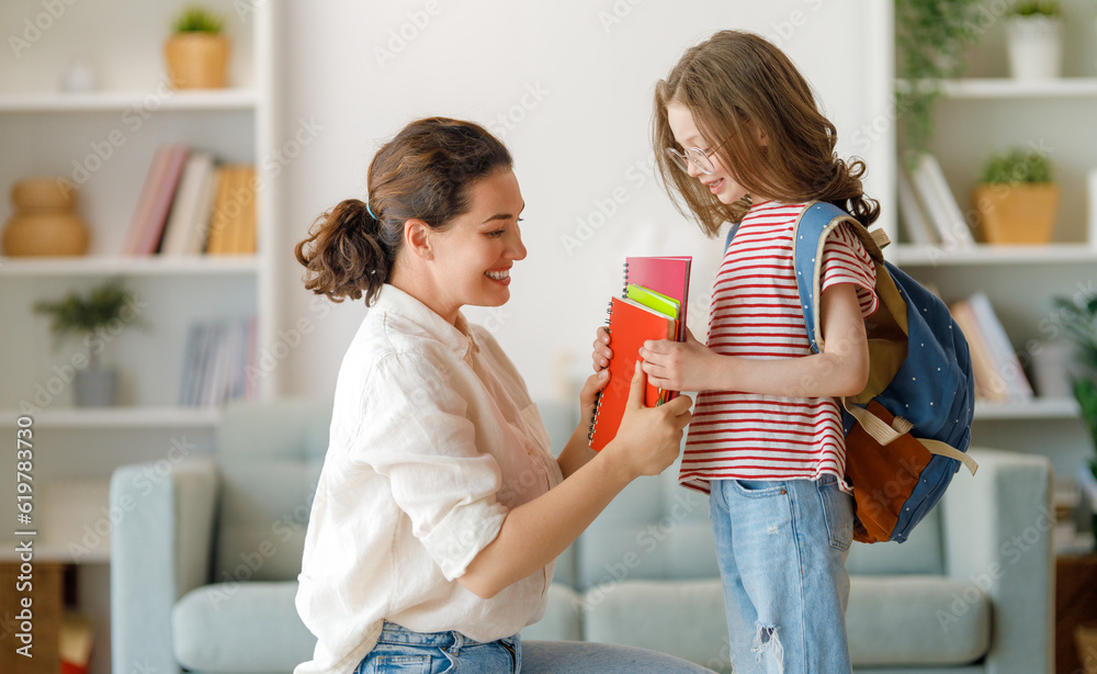 Happy family preparing for school