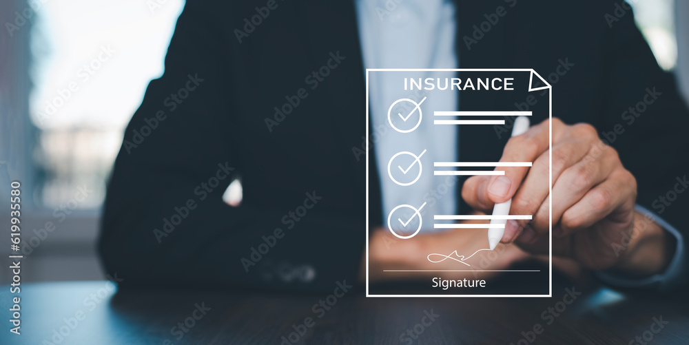 Online Insurance form agreements concept, Business people using laptops with E-mail insurance contra