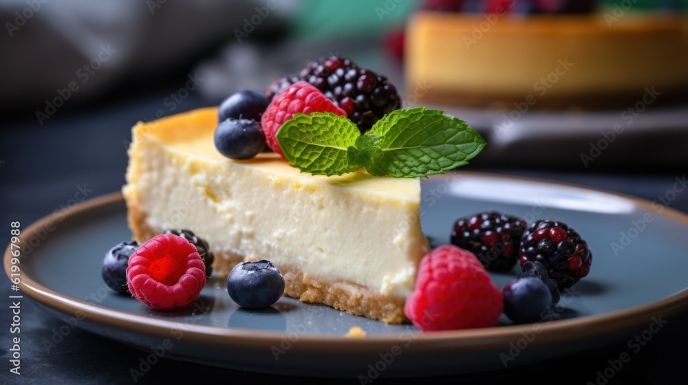 Cheesecake with berries. Illustration AI Generative