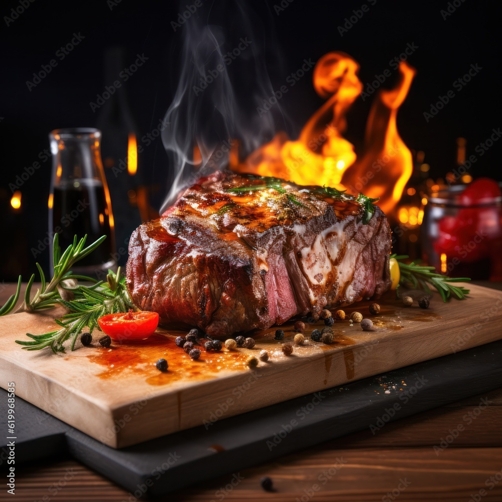 Grilled steak. Illustration AI Generative