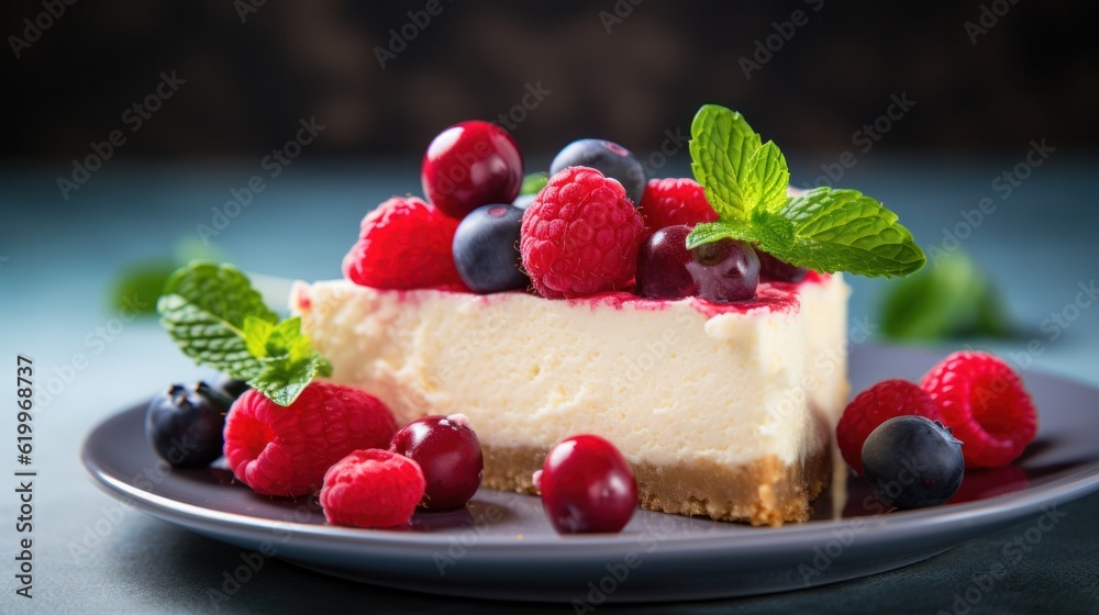 Cheesecake with berries. Illustration AI Generative