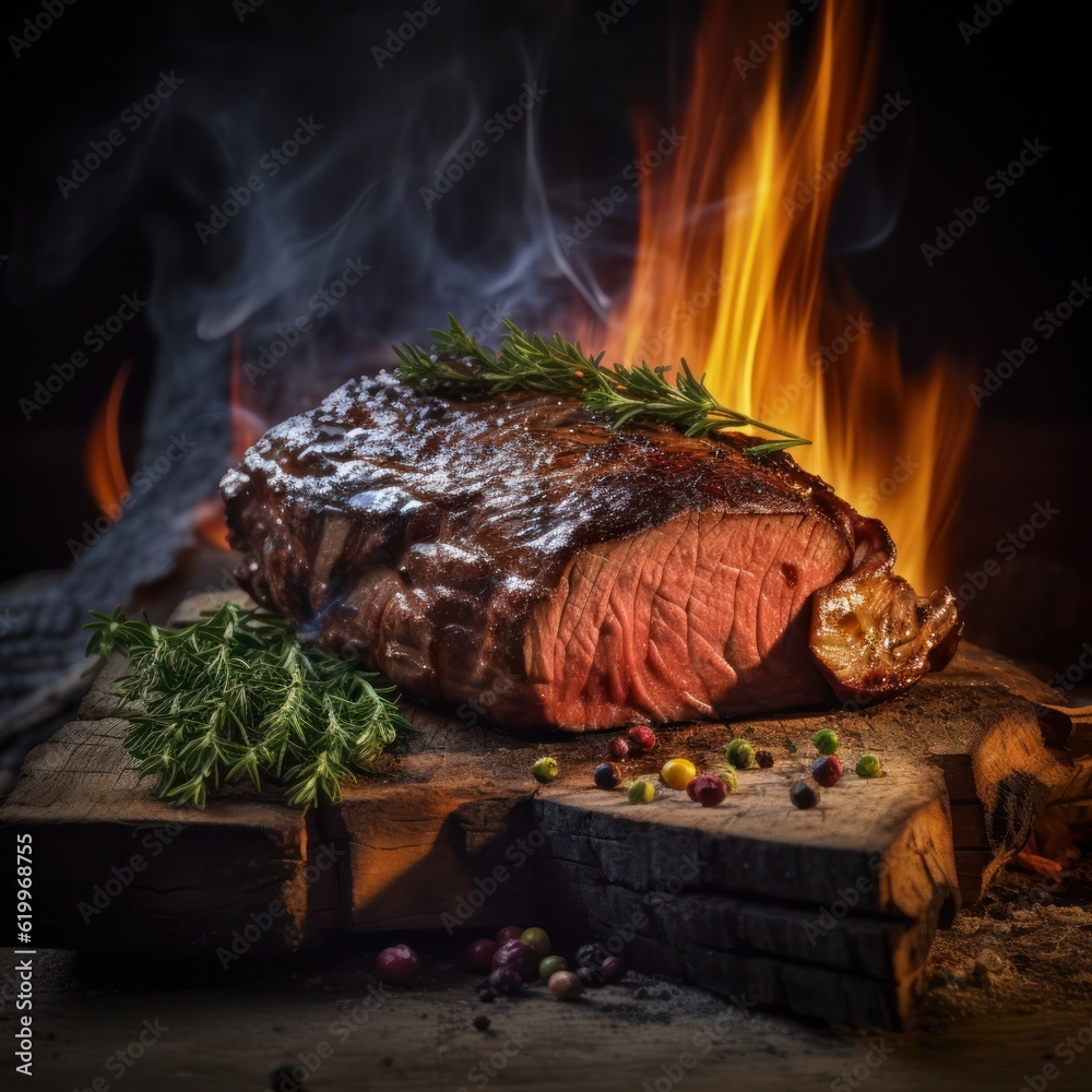 Grilled steak. Illustration AI Generative