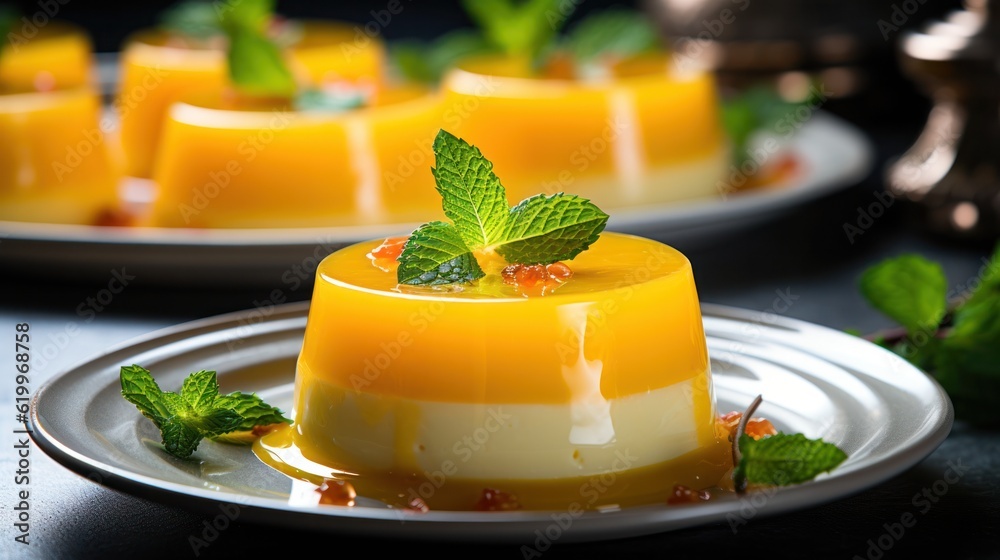 Mango panna cotta. Illustration AI Generative.