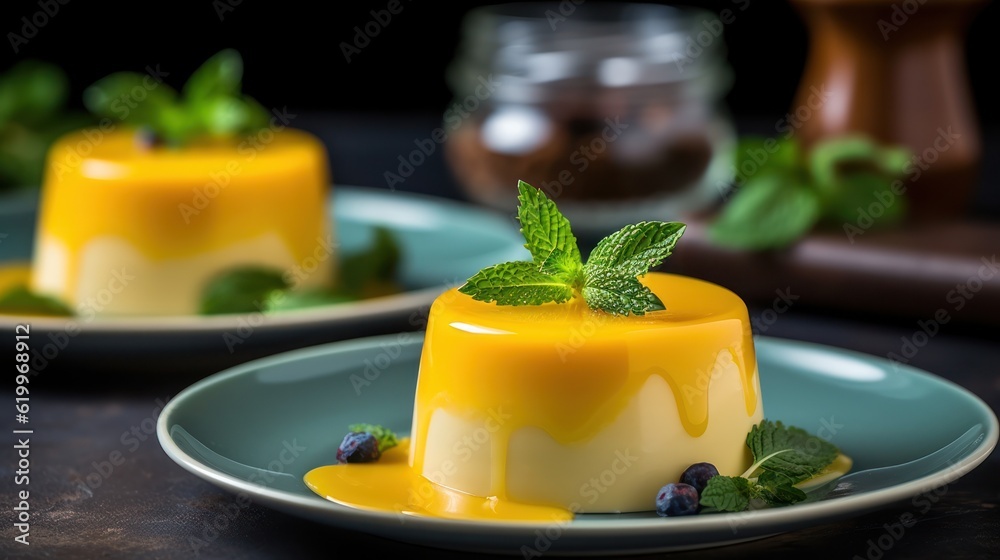 Mango panna cotta. Illustration AI Generative.