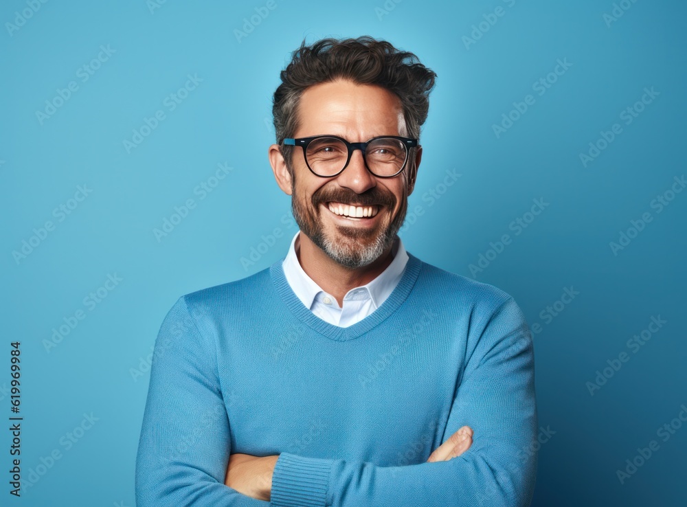 Smiling adult man. Illustration AI Generative.