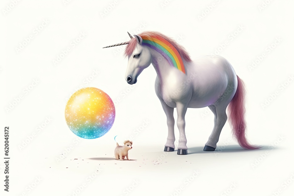 Cartoon, Cute magical unicorn and raibow. Generative Ai