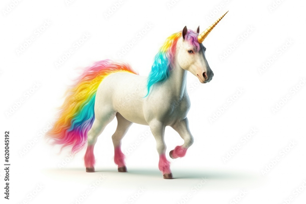 Cartoon, Cute magical unicorn and raibow. Generative Ai