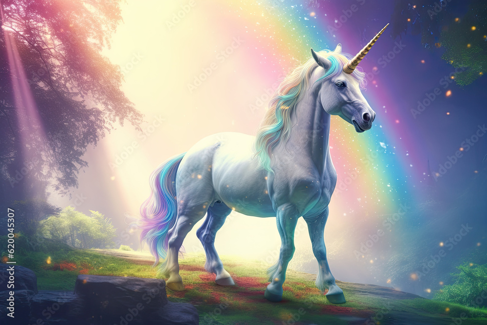 Cute magical unicorn and raibow. Cartoon. Generative Ai