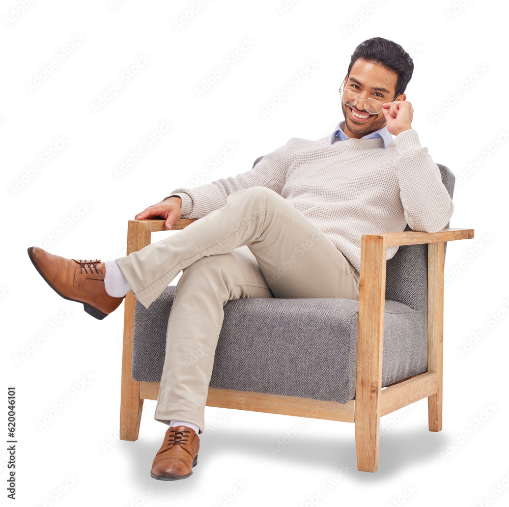 Counselling, therapy and portrait of asian man therapist on isolated, transparent or png background.