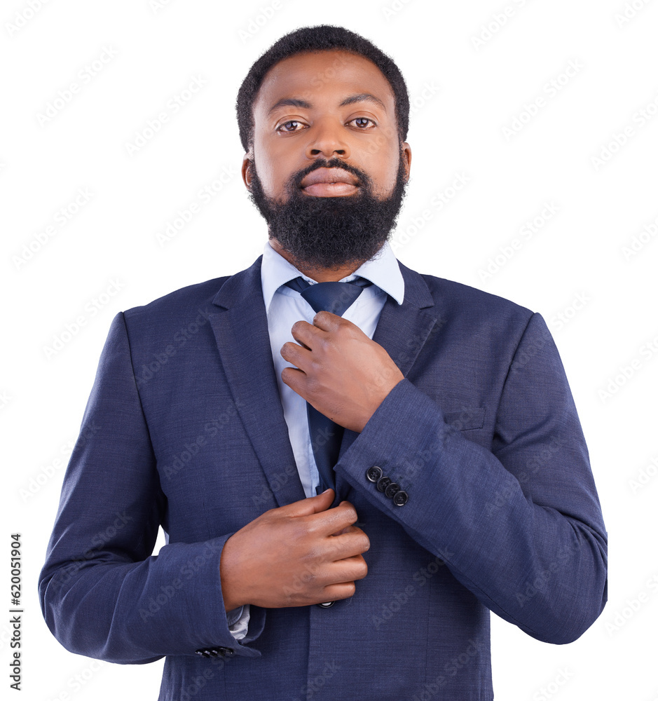 Portrait, formal and businessman fixing tie before corporate company management meeting. Ceo, entrep