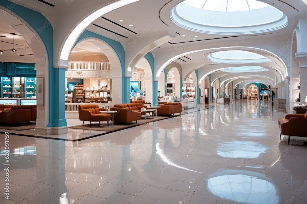 Shops in shopping mall or department store, Modern shopping mall building.