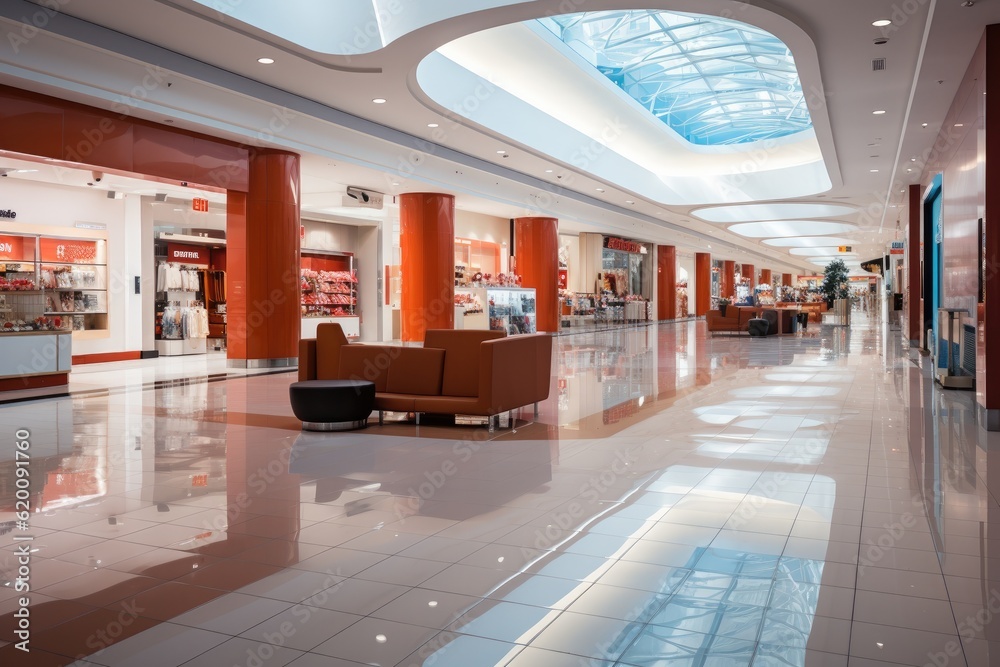 Shops in shopping mall or department store, Modern shopping mall building.