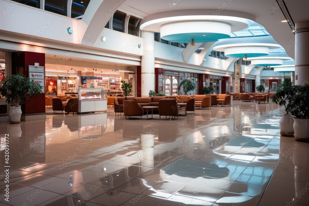 Shops in shopping mall or department store, Modern shopping mall building.