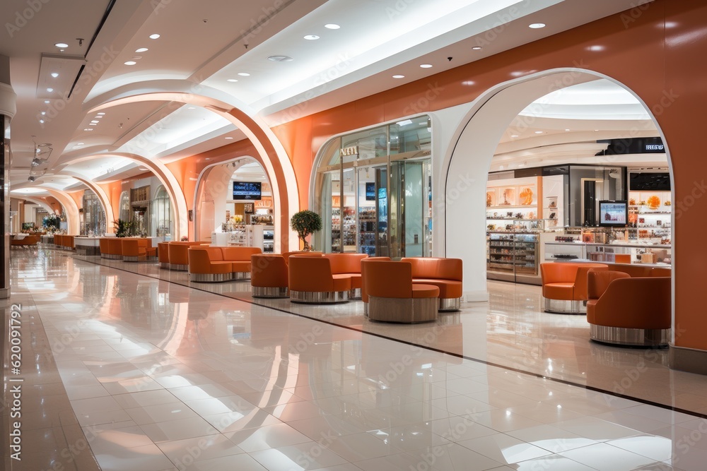 Shops in shopping mall or department store, Modern shopping mall building.