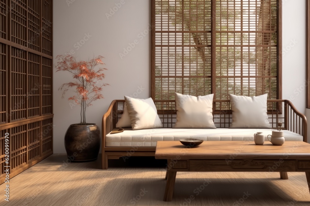 Vintage Chinese living room, Wood bed sofa, Antique wood day bed sofa.