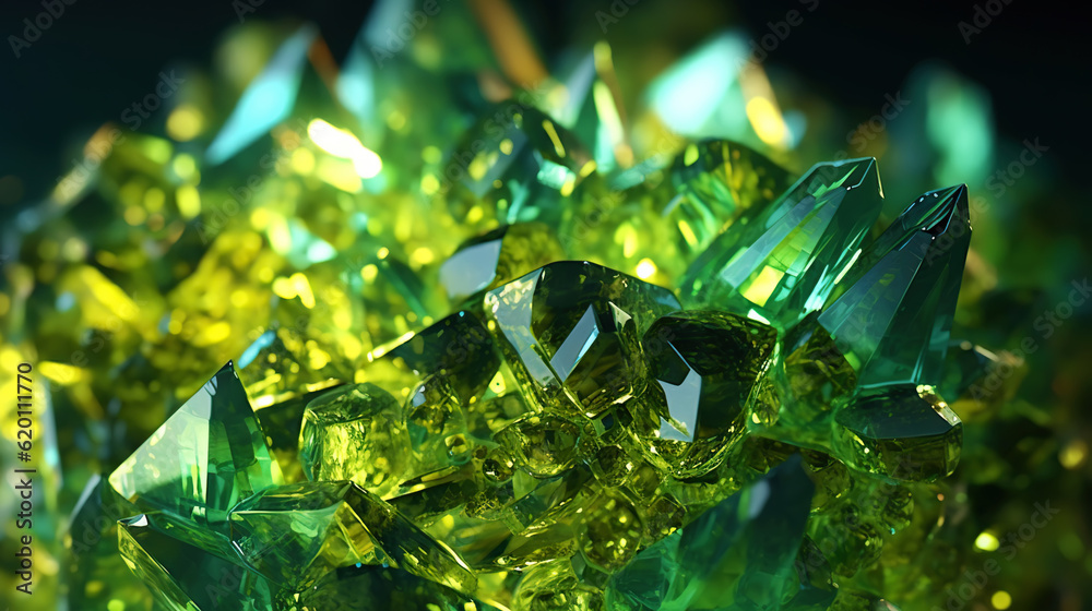 Amazing bright and shiny Euchlorine crystal cluster background. Jewel mineral detailed macro. Genera