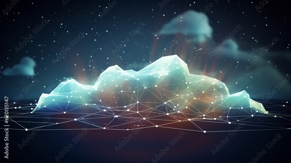 Abstract cloud linked to numerous data points. Cloud computing as a critical technology. Virtual sto