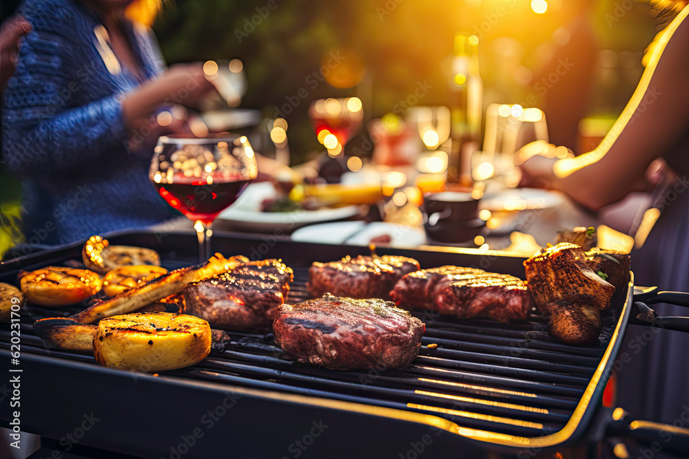 BBQ food party summer grilling meat in the afternoon of weekend happy party.	 