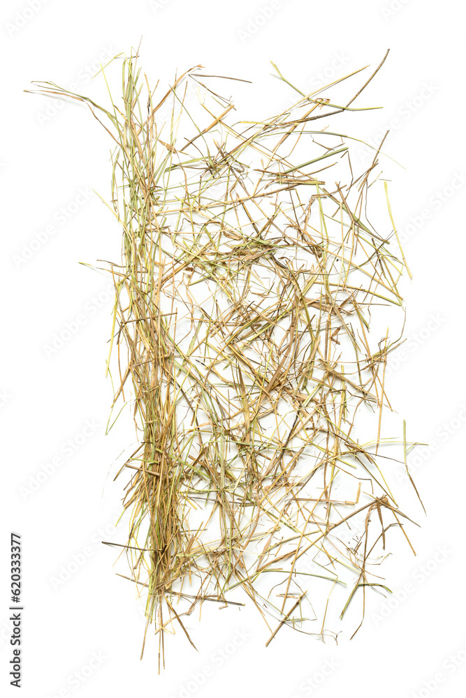 Straw scattered on white background