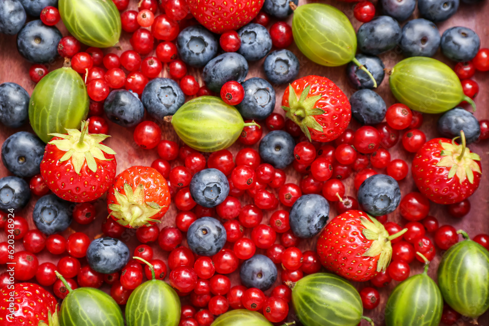 Different fresh berries as background, closeup