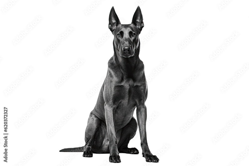 Gorgeous dog in a sitting position - separated on a transparent background.