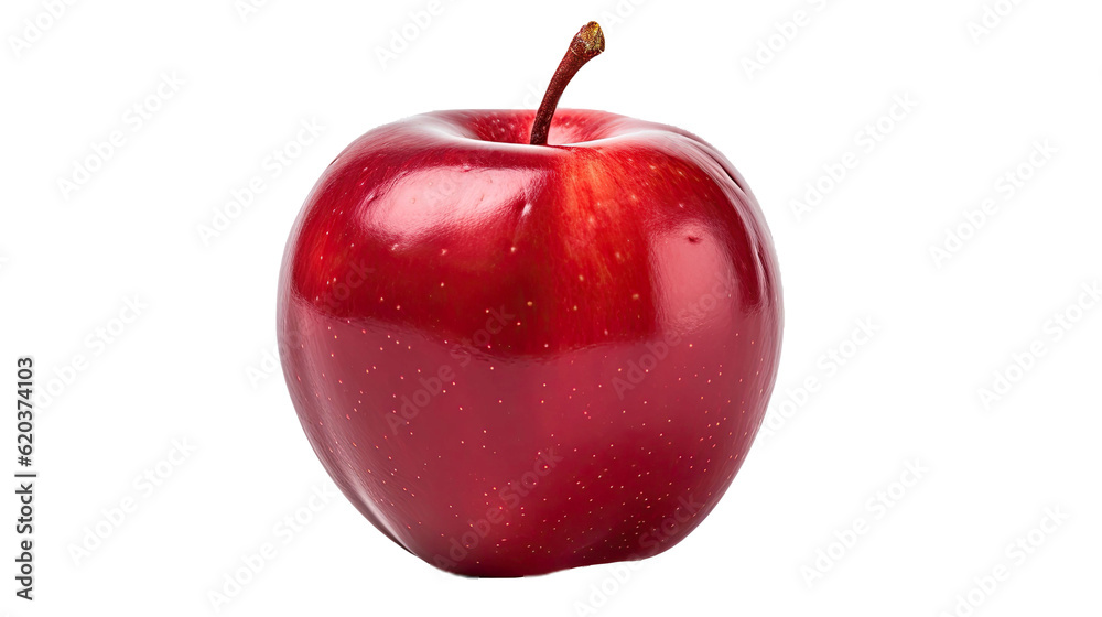 A transparent background features a solitary red apple, with a full depth of field and a clipping pa