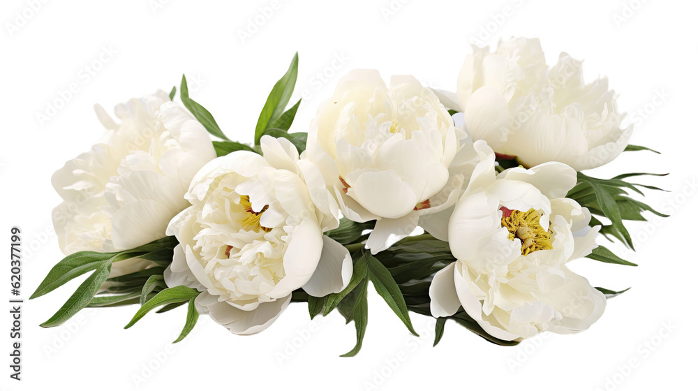 Fragrant pale white peonies with a pleasant scent isolated on a transparent background. Depth of fie